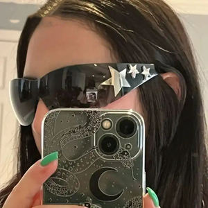 ห้าแฉก<span class=keywords><strong>Rhinestone</strong></span> Rimless Y2Kแว่นตากันแดดผู้หญิงผู้ชายอินเทรนด์ 2024 ห่อรอบแว่นตากันแดดเงินPunk One Pieceแว่นตา - Product Image 3