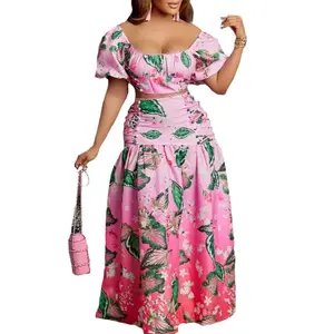 कस्टम हॉट बिक्री महिलाओं के फैशन आकस्मिक बहुमुखी पत्ती ग्रेडिएंट प्रिंटिंग दो टुकड़े सेट पुष्प कपड़े