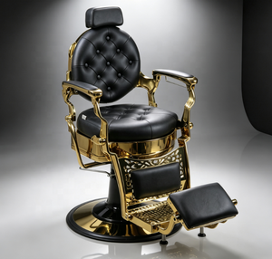 Sillón de Barbería Moderno de Alta Gama con Bomba Hidráulica Reclinable Dorada, Giratorio 360 Grados, para Barbería, con Altura Ajustable - Product Image 1