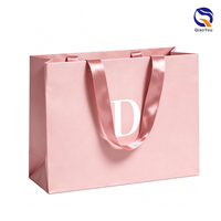 Nouveauté - Sac en papier rose de luxe avec poignée en ruban, finition mate, logo personnalisé imprimé, pour cadeaux cosmétiques