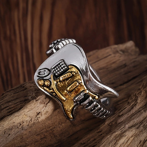 Anillo de guitarra eléctrica de aleación de zinc, dos tonos plateados, unisex, ajustable, estilo rock punk, regalo de joyería - Product Image 1