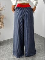 Pantalon large à rayures pour femme, pantalon long ample avec poches, pantalon décontracté pour le travail