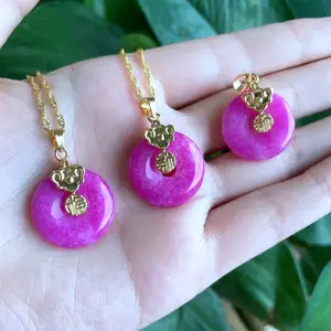 fine jewelry fashion jewelry necklaces real stone fuchsia pink jade peace buckle jade donut necklace jewelry butterfly for women