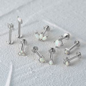 Boucles d'oreilles opale en argent sterling 925, or 18 carats, opale CZ 5A, à dos plat, 16G 8mm - Product Image 5