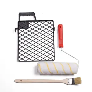 wholesale price 3 pcs paint tools 9inch yellow stripe roller brush grid tray angel brush