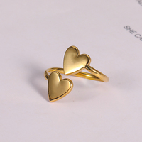 Bagues signet en acier inoxydable plaqué or 18 carats en forme de double cœur pour maman et petite amie, vente en gros
