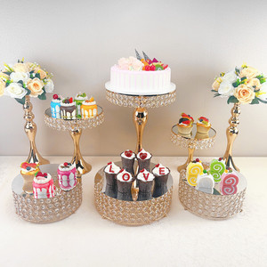 Décoration de mariage Or Argent Fer Cristal Écologique Décoration de table de mariage d'anniversaire Ensemble de présentoir à gâteaux - Product Image 5