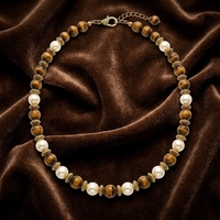 Collier en perles œil de tigre plaqué or antique, personnalisé OEM/ODM, vente en gros