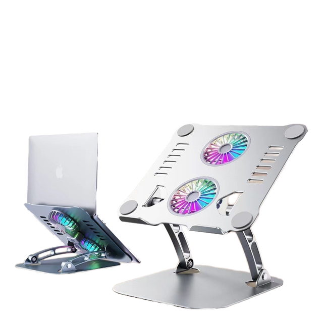 Wholesale Dual-Cooling-Fan Aluminum Laptop Stand Foldable, Height Adjustable, RGB Notebook Tablet Holder (10-15.6 Inches) OEM