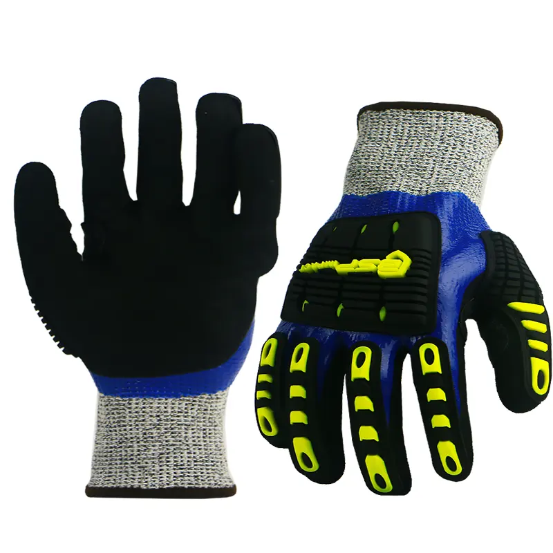 hochsandfarben nitrilbeschichteter geschnittener tpr schutz schlagfest sicherheitsbau wasserdichte handschuhe für arbeit