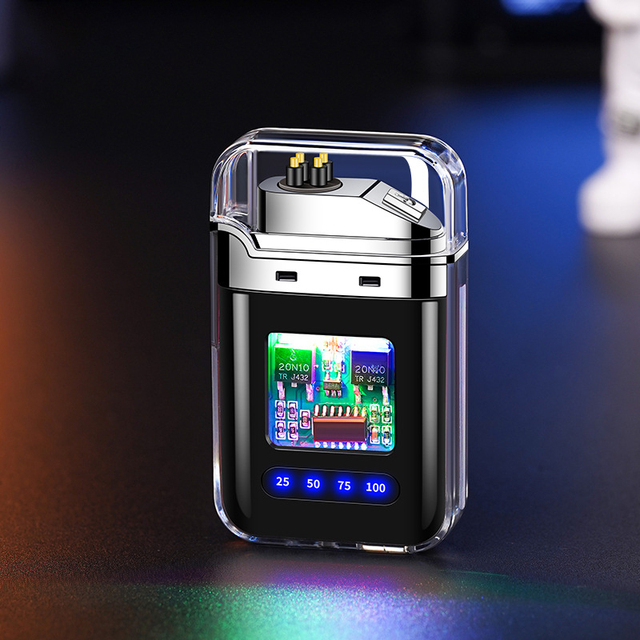 New Style Wholesale USB Rechargeable Windproof Flameless Lighter Transparent Led Display Lighter