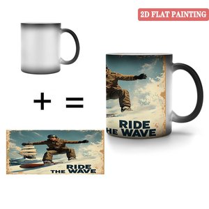 Tasse magique sensible à la chaleur en céramique noire givrée 11oz, design moderne et épuré, pour bureau ou chambre - Product Image 4