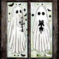 Autocollants statiques fantômes blancs, chauves-souris et citrouilles pour vitres de maison – Décoration d'Halloween à prix de gros