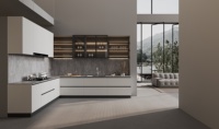 Poignées de cuisine motorisées avec robinet pour appartement, design modulaire moderne, plan de travail en quartz artificiel