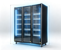 Refrigerador Exhibidor de Bebidas con 3 Puertas, Sin Escarcha, Doble Temperatura, Puerta de Vidrio, Marco Negro, Control Digital para Bar