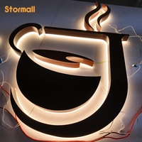 Logo 3D avec éclairage halo, finition métallique de qualité supérieure, design personnalisé, lettres rétroéclairées, signalisation publicitaire extérieure pour mur de bâtiment