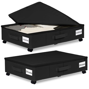 Độ ẩm-proof quần áo lưu trữ túi underbed lưu trữ vải có thể gập lại hình chữ nhật dưới giường hộp lưu trữ với nhãn và bánh xe - Product Image 1