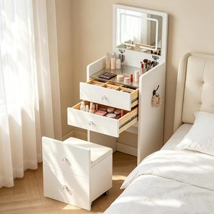 Tocador de Maquillaje Blanco SENYU con Espejo Iluminado y Cajones de Almacenamiento para Dormitorio - Product Image 1