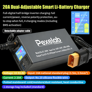 <span class=keywords><strong>Chargeur</strong></span> intelligent de batterie au <span class=keywords><strong>lithium</strong></span> 10-92,4 V avec tension réglable (36 V, 48 V, 60 V, 72 V) et courant réglable (3-20 A) - Product Image 2