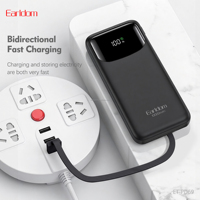 Batterie externe Earldom 10000mAh avec câble intégré, affichage LED, prise en charge de la charge rapide 22.5W, USB-C/USB/8-PIN