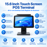 Système de point de vente tout-en-un avec double écran 15,6''+11,6'', caisse enregistreuse POS, support en aluminium, système de point de vente de bureau pour les magasins de détail