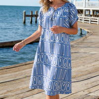 Robe décontractée ample à manches courtes pour femme, style vacances, jupe courte, imprimé géométrique élégant, tailles S-2XL, bleu, personnalisable