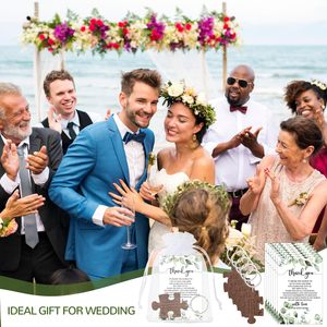 50 Sets Wedding Gifts for Guests Rustic Wood Puzzle Keychain with Thank You Cards and Organza <strong>Bags</strong> Wedding <strong>Party</strong> Favor - Product Image 6