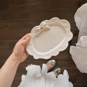 Plato de pastel de bistec de porcelana Irregular arco estilo coreano blanco rústico boda fiesta restaurante vajilla de cerámica - Product Image 4