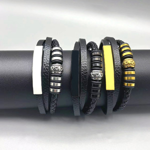 Men's Vintage Leather Woven Bracelet Titanium Steel <b>Magnetic</b> <b>Clasp</b> Multi Layer Simple Jewelry Gift 7.5 8.5 9 Inches - Product Image 1