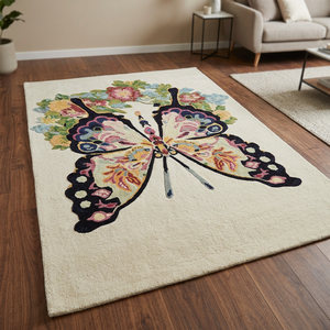 Tapis moderne en laine faite à la main, multicolores, doux, tufté à la main, motif papillon, pour chambre à coucher, chambre d'enfant, bureau, hôtel, usage commercial - Product Image 1