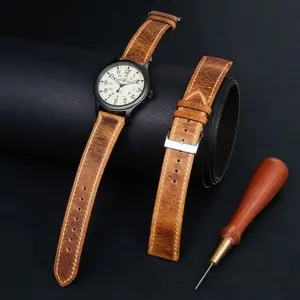 Flat stitches Vintage crackle leather strap genuine leather band Top layer cowhide leather Double-sided handwork watch straps