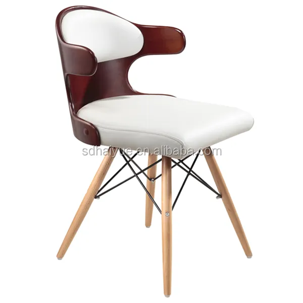 Cojín de cuero <span class=keywords><strong>blanco</strong></span> Popular, silla de madera contrachapada con HY2022-1 de pierna