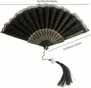 Custom Printed <b>Large</b> Black Wooden Folding Hand <b>Fan</b> Personalized Folk Art Angel Model Business Gifts Souvenirs Painted Bamboo - Product Image 6