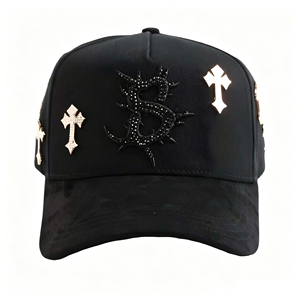 Cappellini da Baseball Originali LOOK at ME, 5 Pannelli in Camoscio, Ricamo Sportivo, Visiera Curva, Nero - Product Image 2