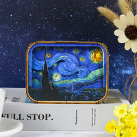 Lampe en bois décorative de bureau, Peinture à l'huile de Van Gogh Nuit étoilée, Veilleuse LED 3D, Design de bâtiment urbain, Lampe en bois, Cadeau de luxe