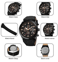 SKMEI 9282 Montre Homme Bracelet Cuir Chronomètre Date Étanche 30M Montre-Bracelet Sportive pour Trajet Quotidien, Rendez-vous et Soirées