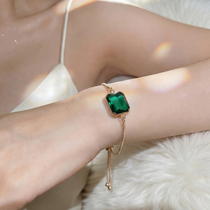 Women Rose Gold Plated Adjustable Bracelet with Oval and Rectangle Crystal Gemstone <b>Charm</b> Slider Bolo Bracelet for Daily Wear - Product Image 1