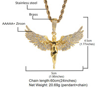 Colliers Bling Hip-Hop Iced Out, Bijoux de Mode, Collier Pendentif Aile d'Ange, Collier Pendentif Croix en Zircon, Ras-de-cou