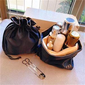 Darker Blue Double Layer Satin Silk <b>Drawstring</b> <b>Bag</b> High Quality <b>Makeup</b> Storage Packaging Pouch 20*30cm Custom logo Size - Product Image 4