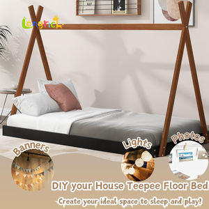 Cadre de lit en bois Montessori Style Twin Size Noir Marron Pas de boîte à ressort nécessaire pour les enfants garçons filles adolescents pour le salon - Product Image 2