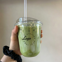 Gobelets en plastique PET transparents pour matcha glacé, jetables, avec logo personnalisé, en forme de U, 14 oz et 16 oz, avec couvercles.