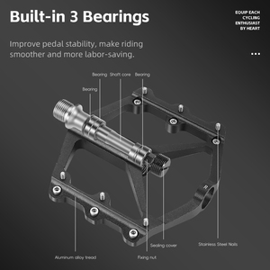 WEST BIKING-Pédales de <span class=keywords><strong>vélo</strong></span> à 3 roulements en alliage d'aluminium, antidérapantes et lisses, avec clous antidérapants - Product Image 2