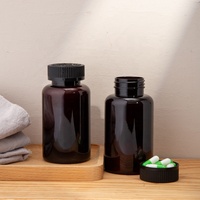 200ml rond brun PET réutilisable petite capsule en plastique bouteille à l'épreuve des enfants emballage bouteilles de pilules avec bouchon de sécurité pour enfants