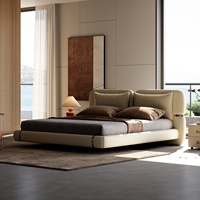 Cadre de lit flottant moderne avec éclairage LED, lit en cuir capitonné minimaliste italien, taille king size, pour mobilier de chambre à coucher de luxe