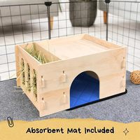 Maisons pour animaux de compagnie Cachette de cochon d'Inde en bois avec mangeoire à foin Tapis absorbant Château de cabane à fenêtres multiples pour lapin nain Chinchilla