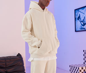 ET031 Coton de haute qualité épais uni lourd surdimensionné doublé coupe-vent automne sans cordon unisexe logo personnalisé grande taille - Product Image 4