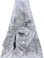 NI.AI Nouveau style Tissu en dentelle à sequins géométriques brodés, entièrement recouvert de sequins, tissu en dentelle perlée courte avec sequins