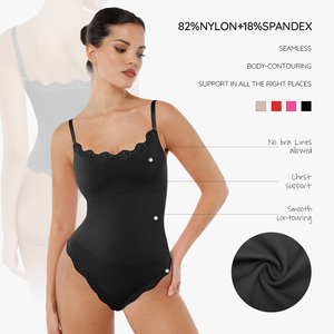 Waistdear Wholesale Plus Size Lace <strong>Bodysuit</strong> Women Thong Shapewear Tummy Control Removable Cup Pads Private Label Supplier - Product Image 3