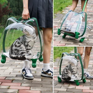 <span class=keywords><strong>Valise</strong></span> de transport pour <span class=keywords><strong>chat</strong></span> à roulettes, <span class=keywords><strong>transparente</strong></span> en PC, réglable, avec fermeture éclair, solide, portable, respirante, type capsule spatiale - Product Image 4