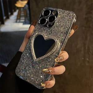 Glitter Love Mirror Luxury Gradient Custom Plating Woman Lady Phone Case Cover para <span class=keywords><strong>Iphone</strong></span> 17 16 15 <span class=keywords><strong>14</strong></span> <span class=keywords><strong>13</strong></span> 12 11 Pro Max Plus - Product Image 4